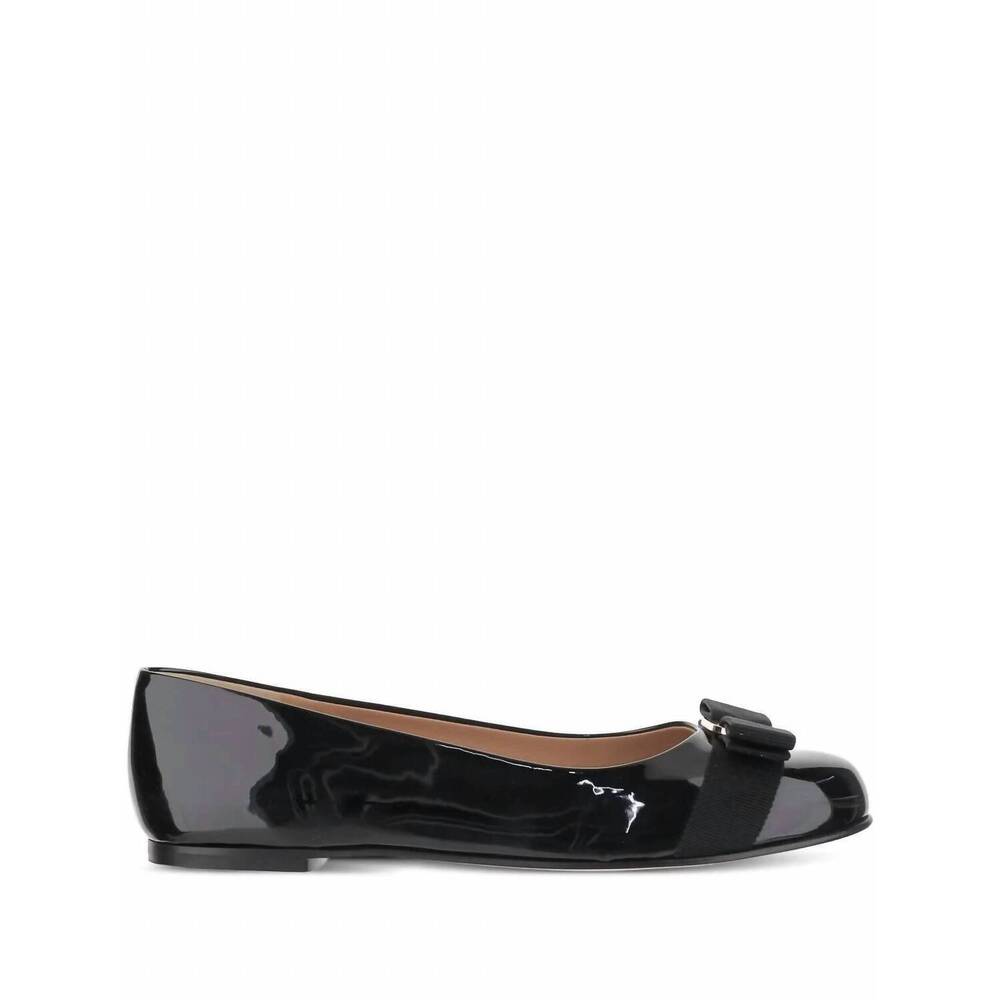 NEW SALVATORE FERRAGAMO kid's vara bow leather ballet shoes in black